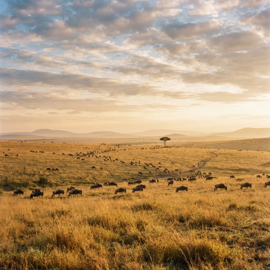 Expansive Serengeti plains in Tanzania
